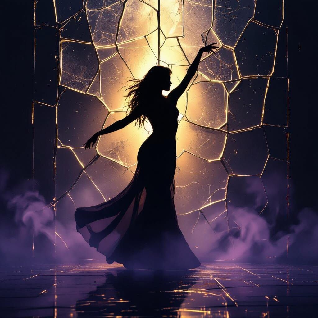 Golden Silhouette: Dancer in Futuristic Noir Style