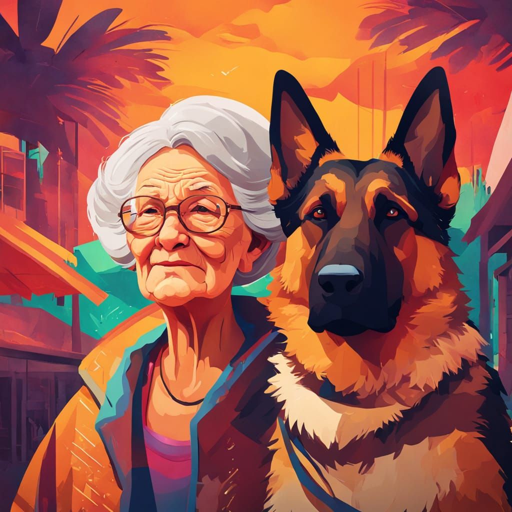 Kind Woman and Dog in 2.5D Animation Style