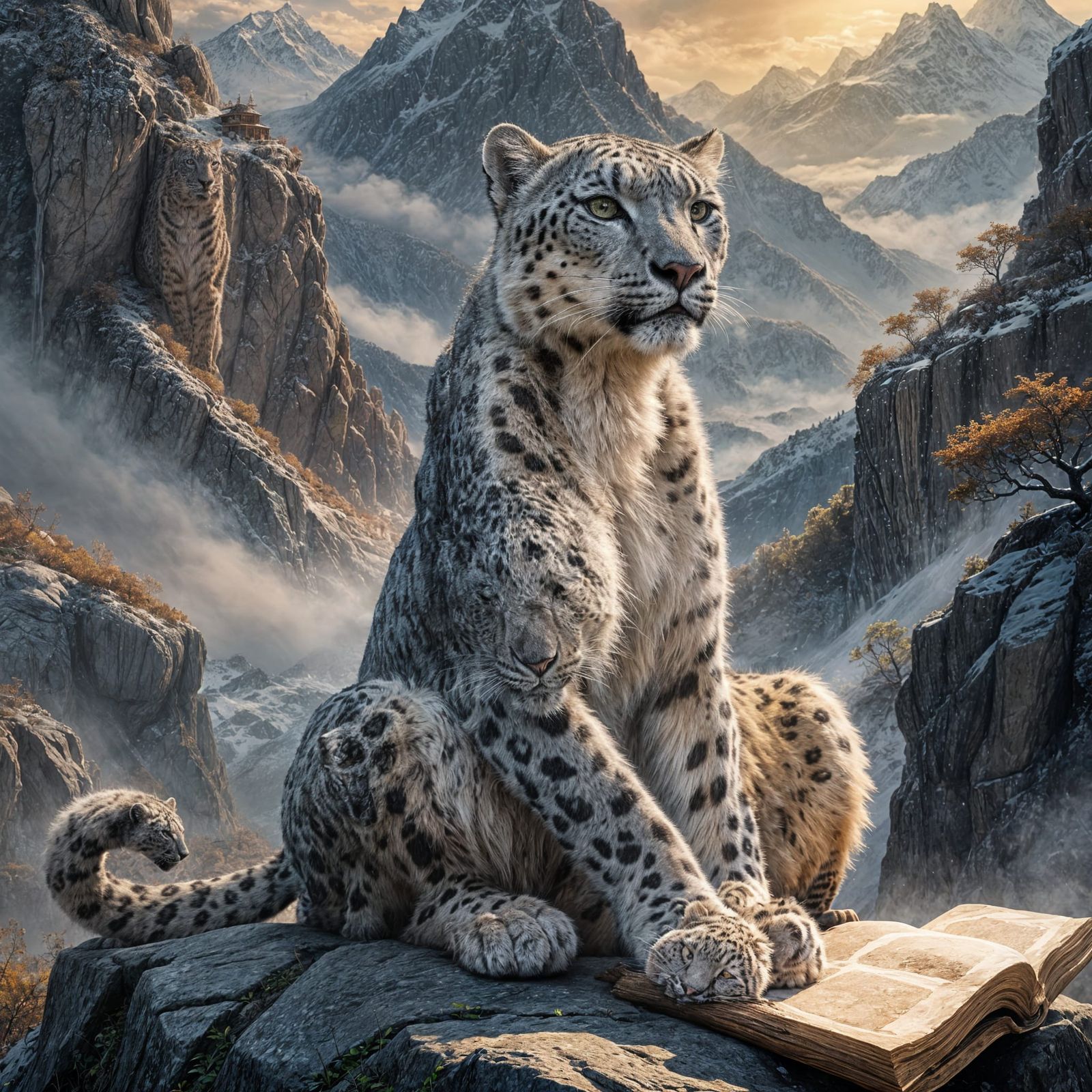 Detailed Snow Leopard Matte Painting