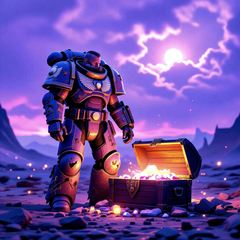Space Wolf Guarding Alien Artifacts on Desolate Planet