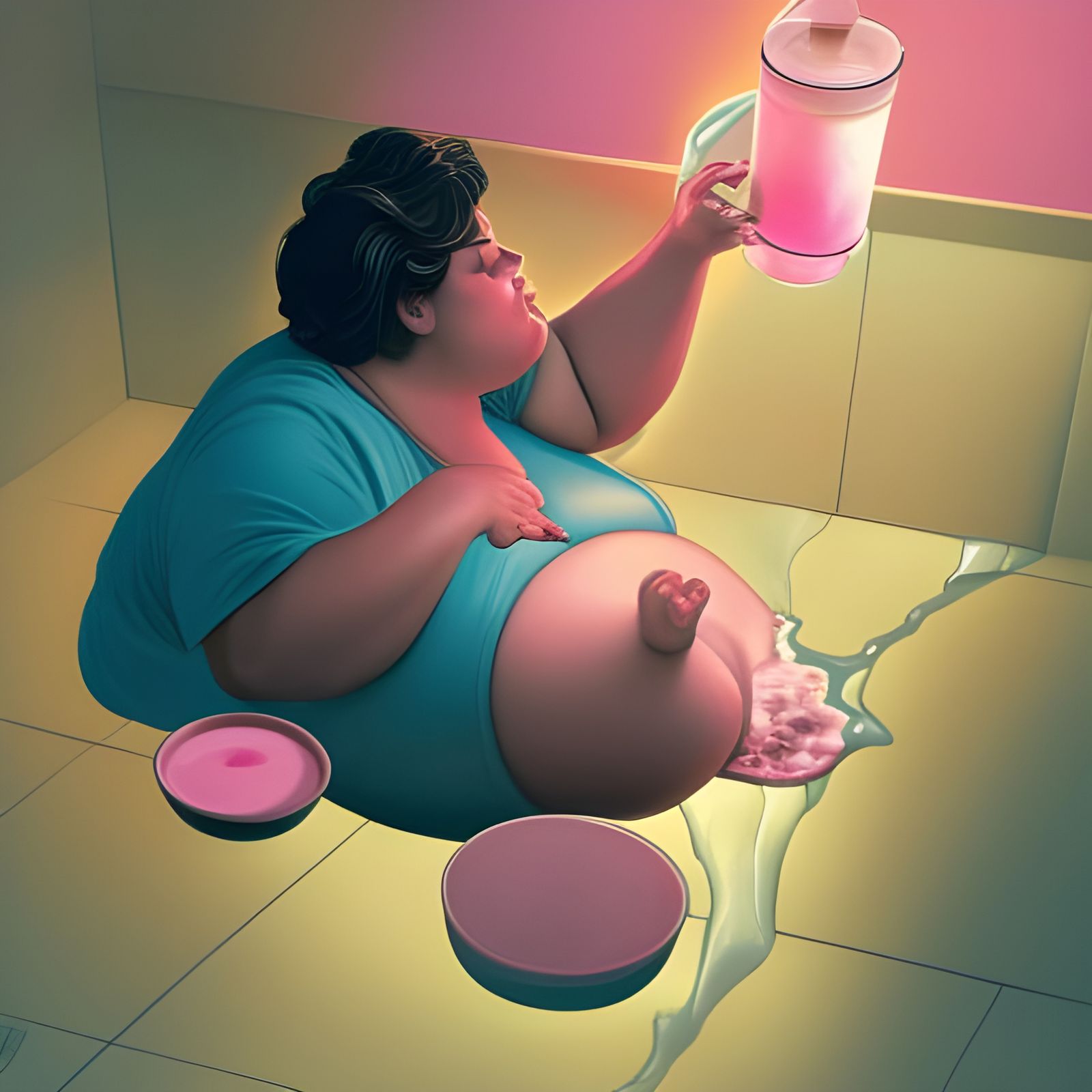 Plus-Size Woman Pouring Milk, Comic Book Art