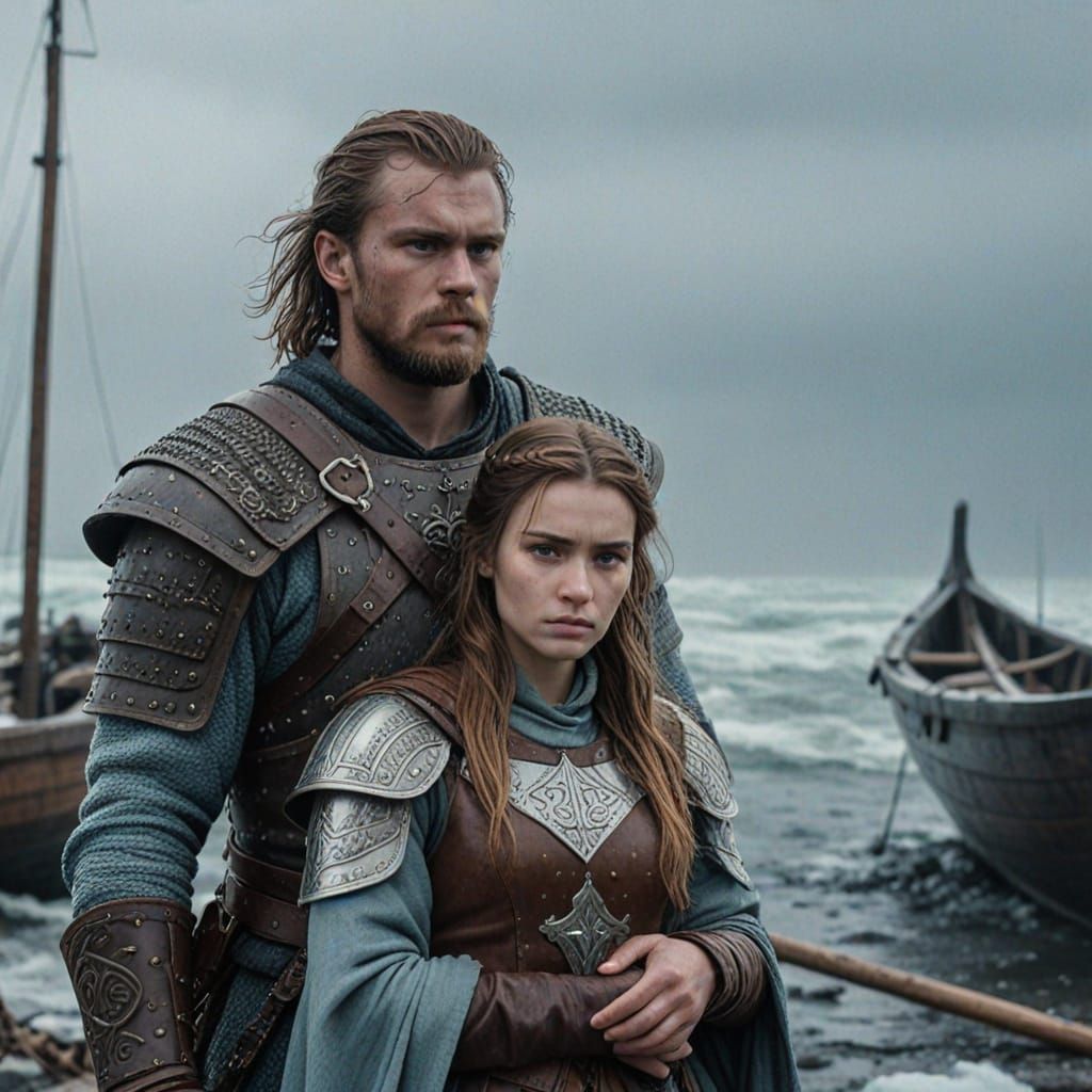 Viking Warrior Defends His Love on Stormy Shore
