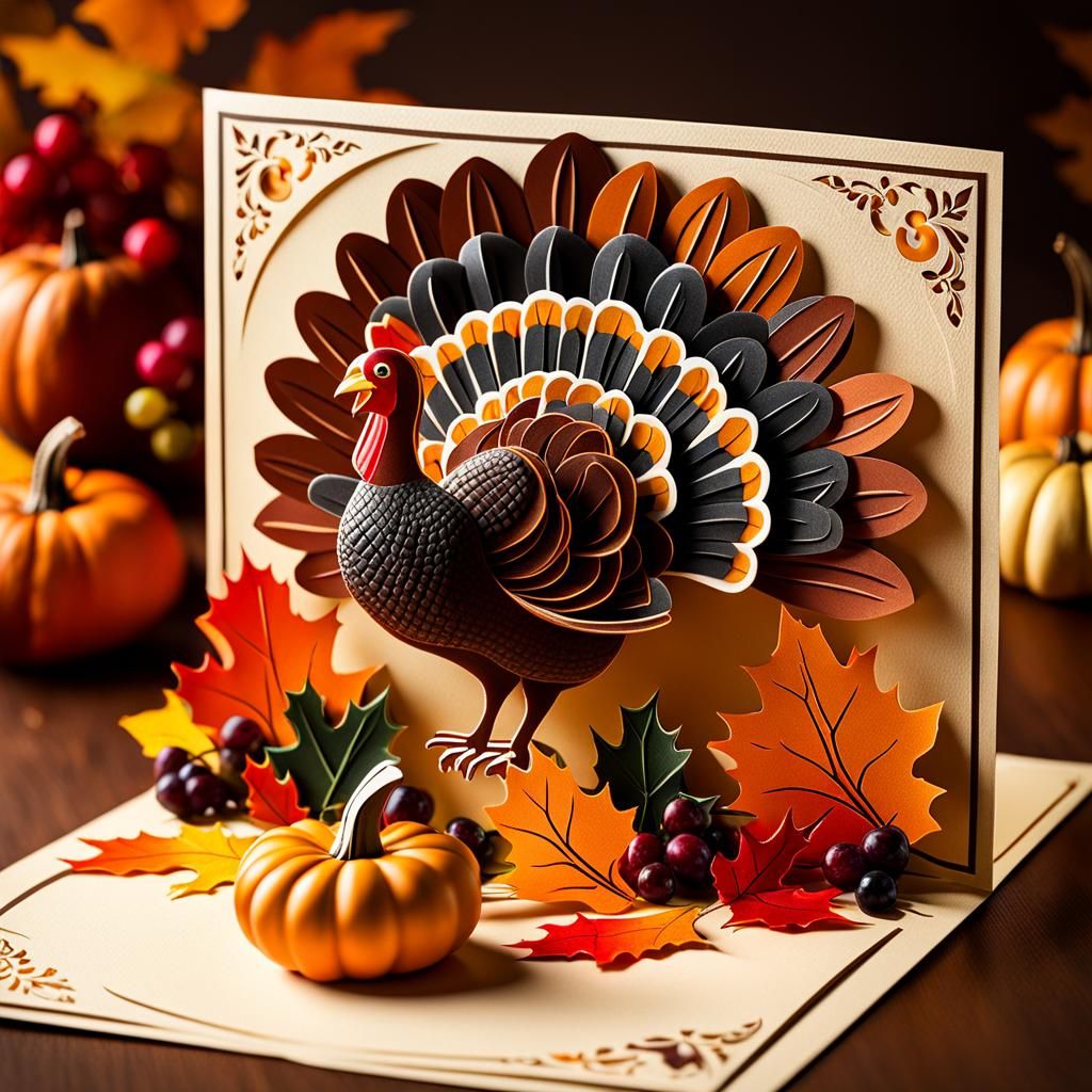 Detailed Popup Thanksgiving Card with Happy Thanksgiving Tex...