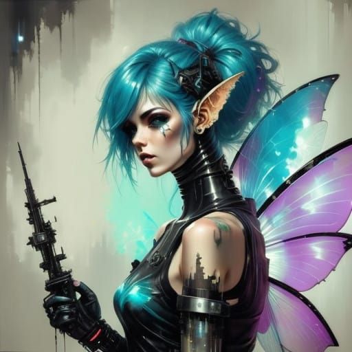 Cyberpunk Pixie Portrait in Maximalist Style