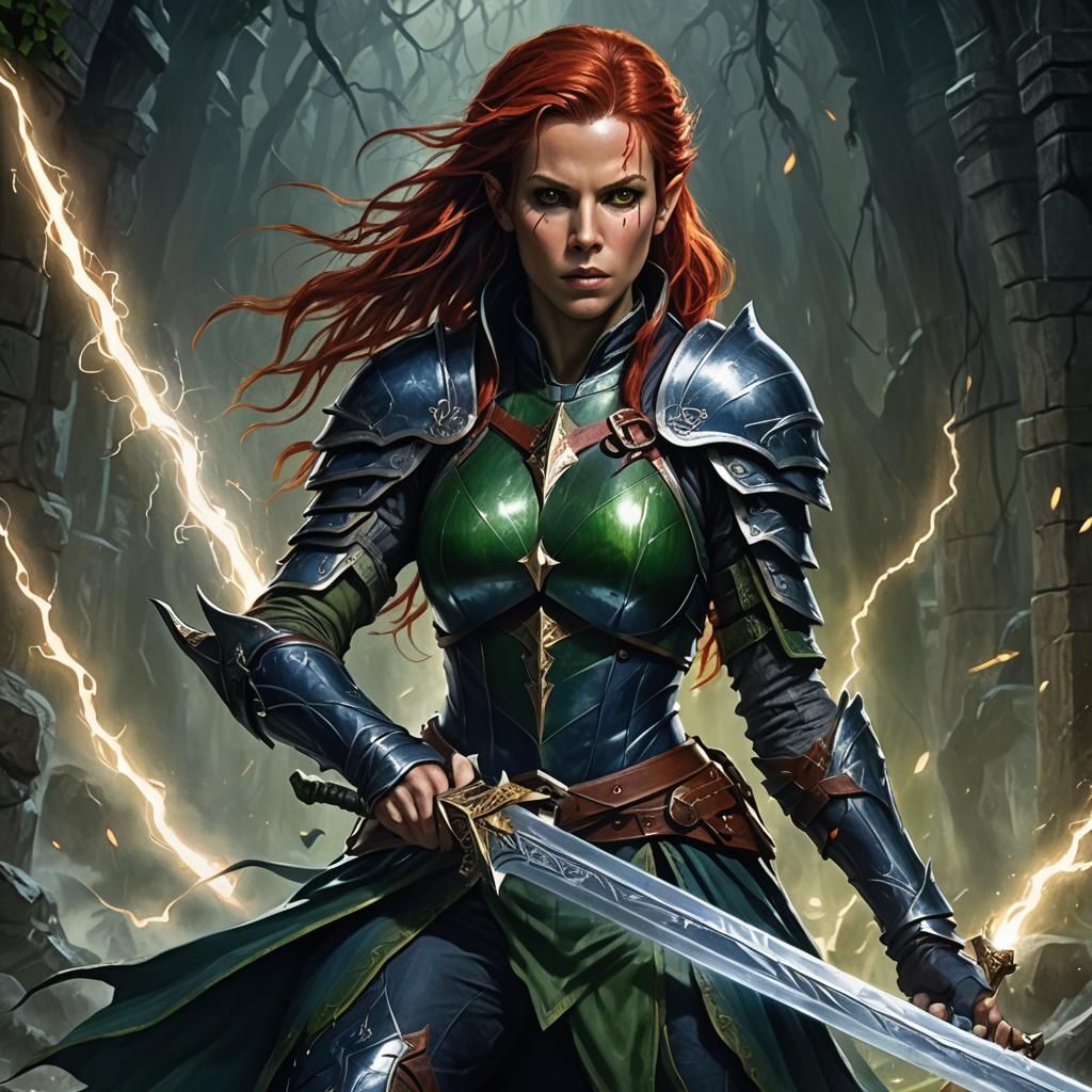 Elf Warrior with Lightning Sword, Dark Fantasy Art