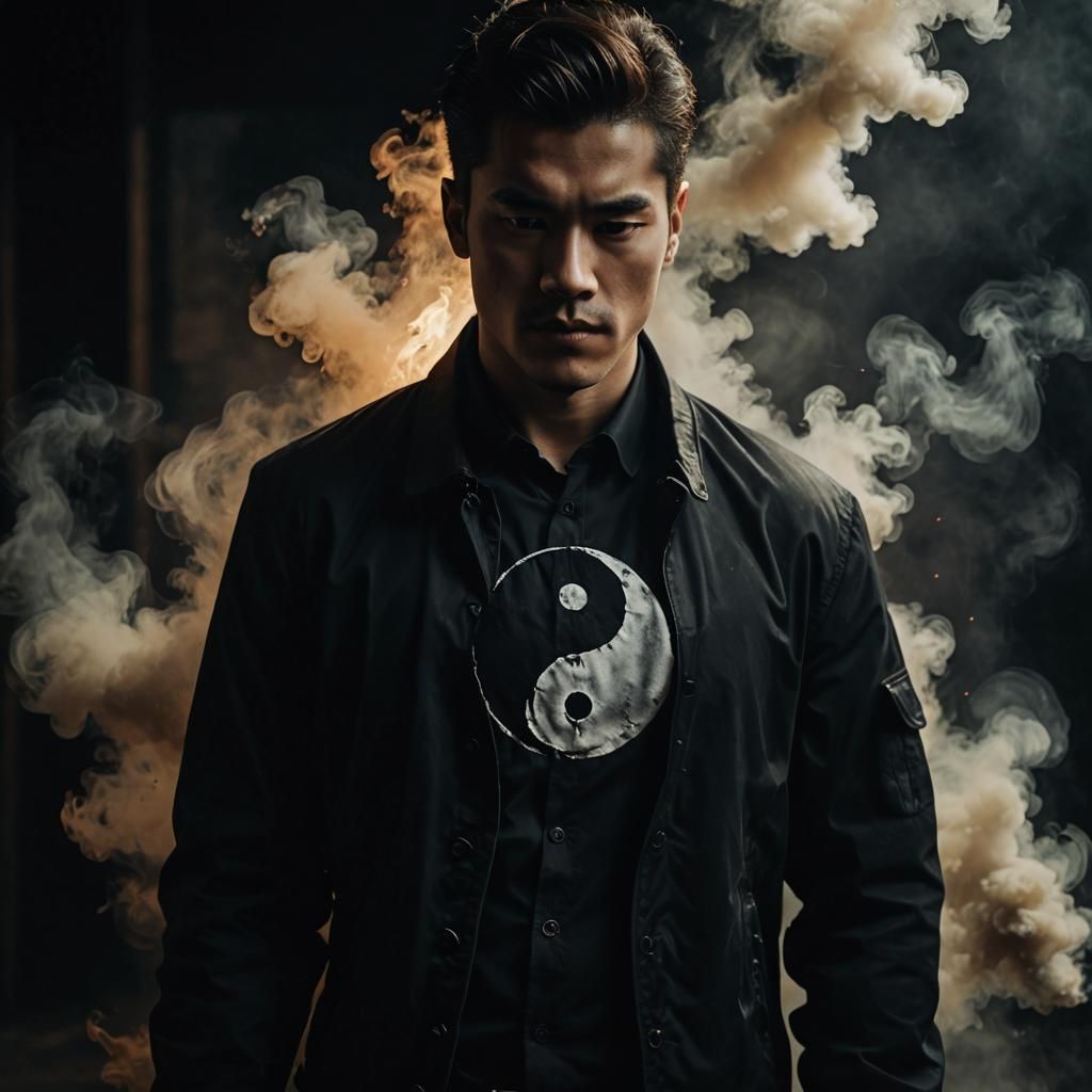 Yin Yang Symbol Visible Under Jacket, Film Still