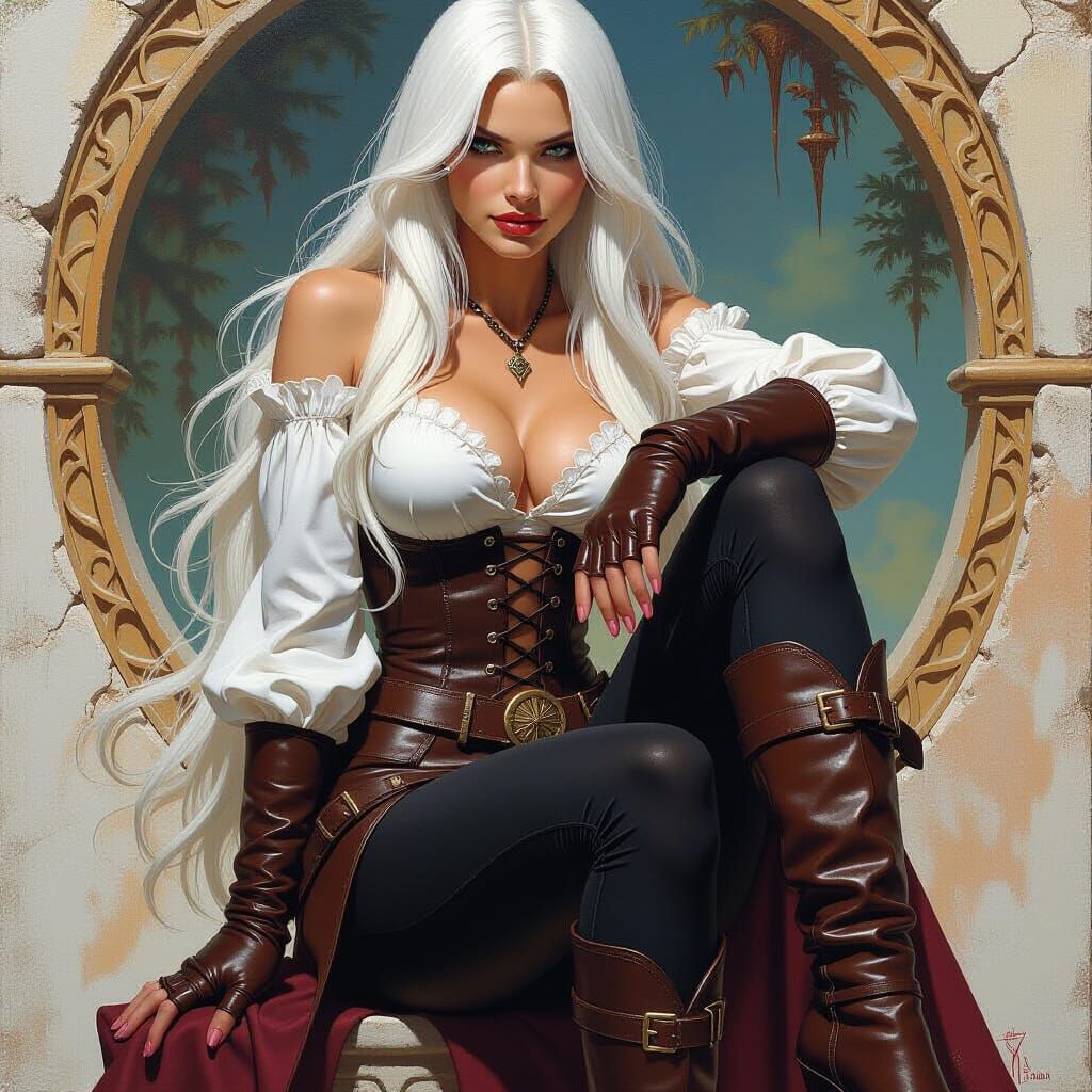 Drow Female in Fantasy Setting as Oil Painting