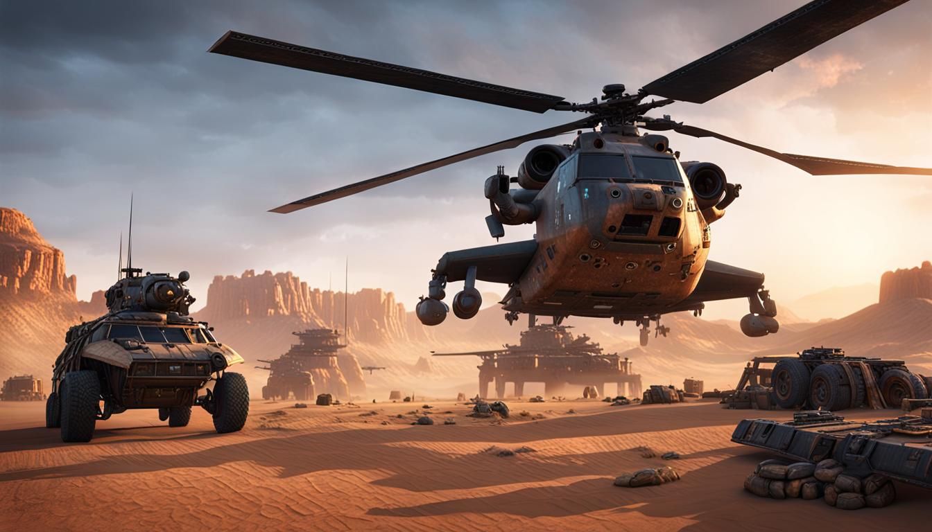 Mad Max Chinook Helicopter in Desert Night