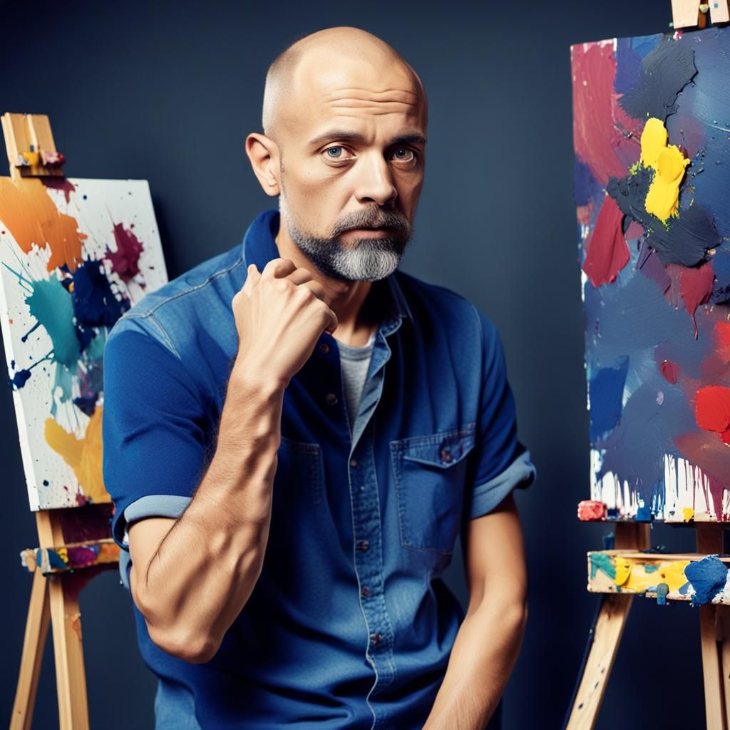 Young Artist in Vibrant Art Studio: Expressionist Concept Ar...