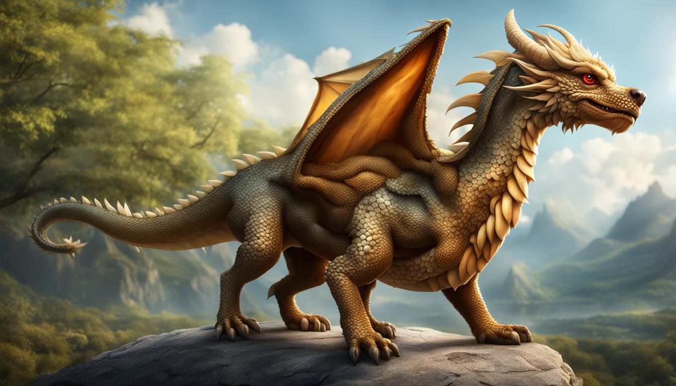Majestic Cute Dragon Dog: A Mythical Pet in HD