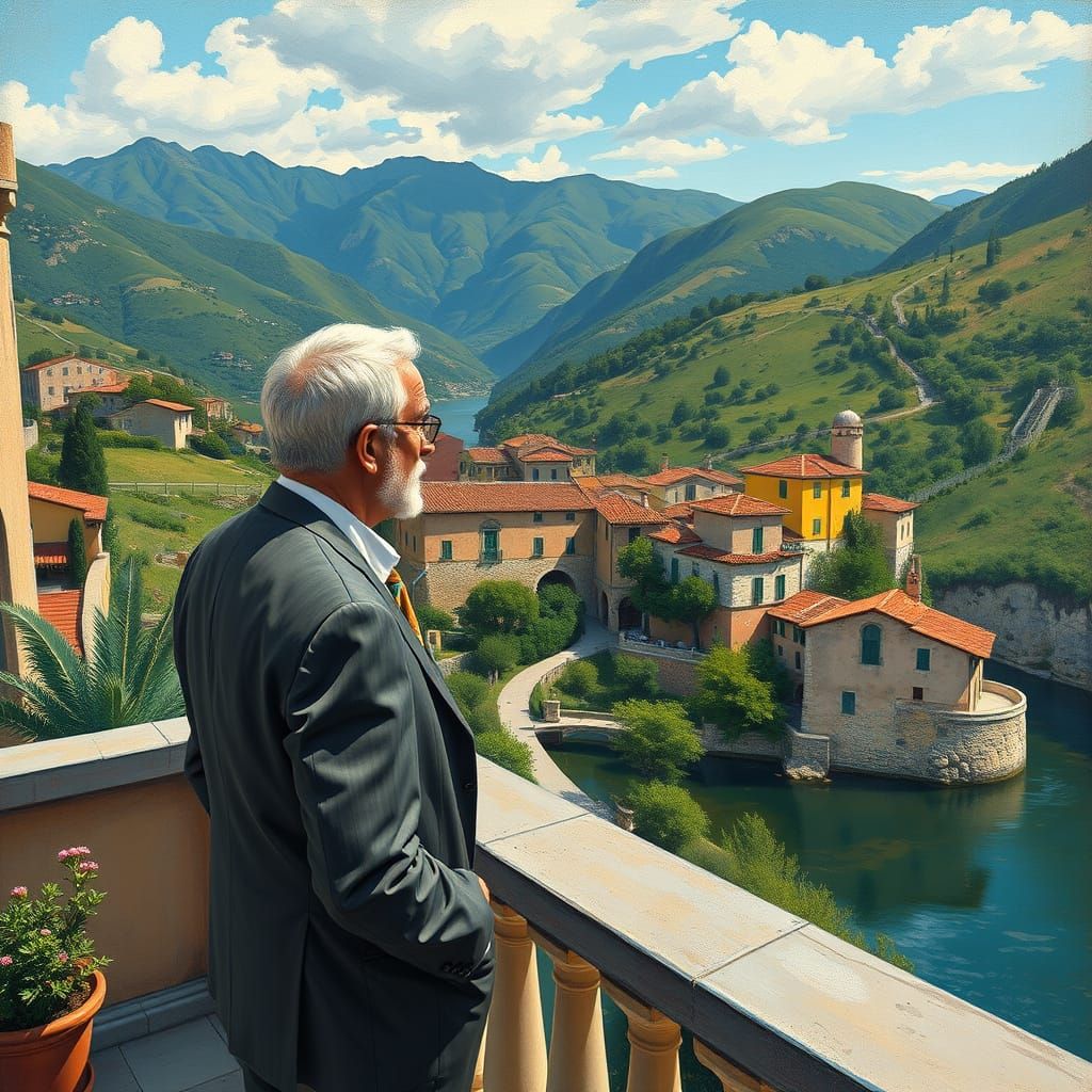 Italian Village Gouache Painting with Impasto Textures