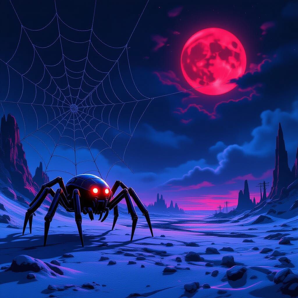 Mechanical Alien Spider in Gothic Wasteland