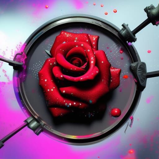 ::Super detailed, Ultra high definition::Drip paint::, Futuristic biomechanical metal rose, tech flower::, macro lens, H...