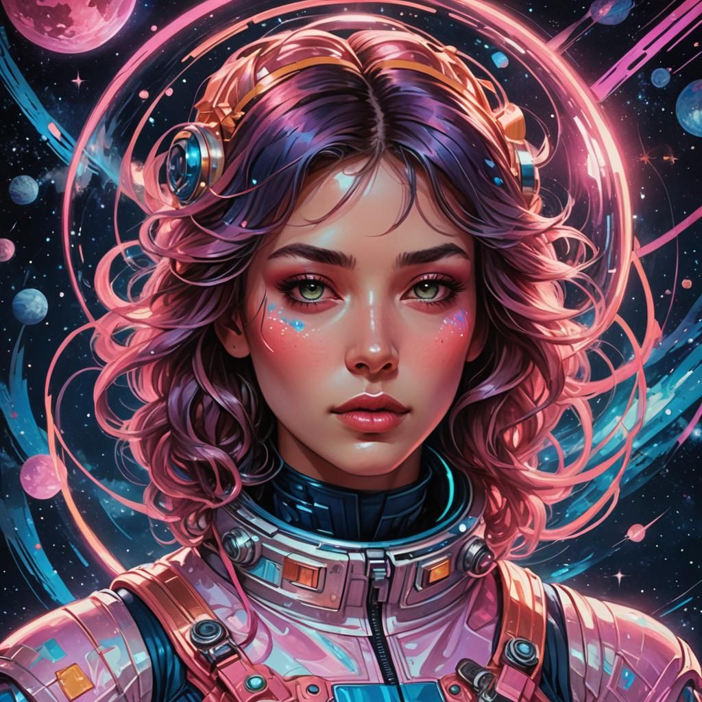 Girl in Space Portrait with Neon Accents