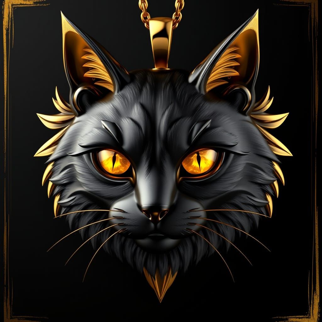 Majestic Black Cat Pendant in Shiny Gold with Imitation Cat ...
