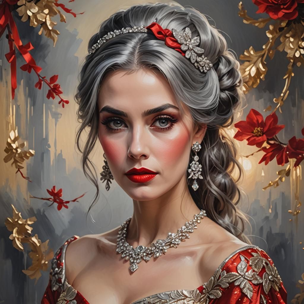Glamorous Woman Portrait in Opulent Oil Painting Style