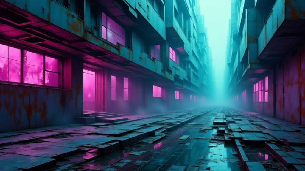 Cyberpunk City Portrait in Rustpunk Style