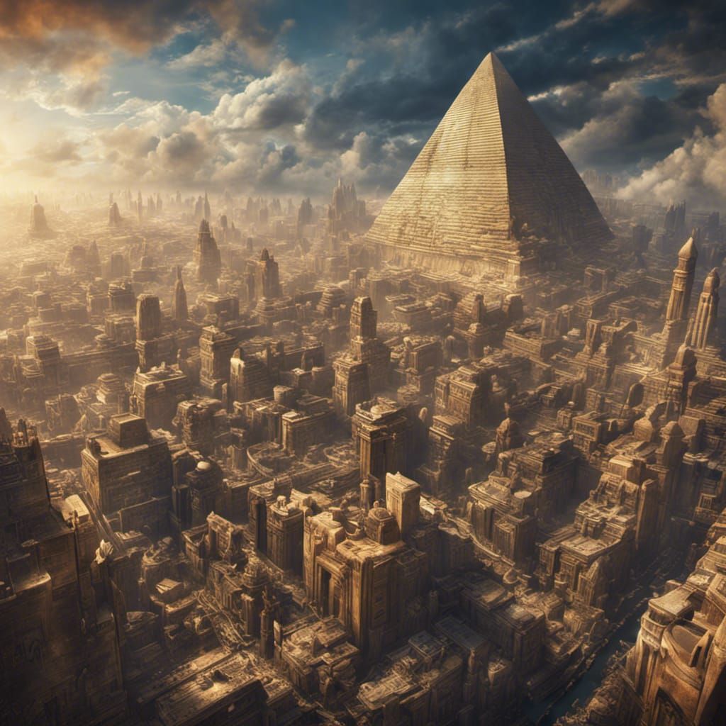 Egyptian Sky City Held by Ra, Fantasy Art