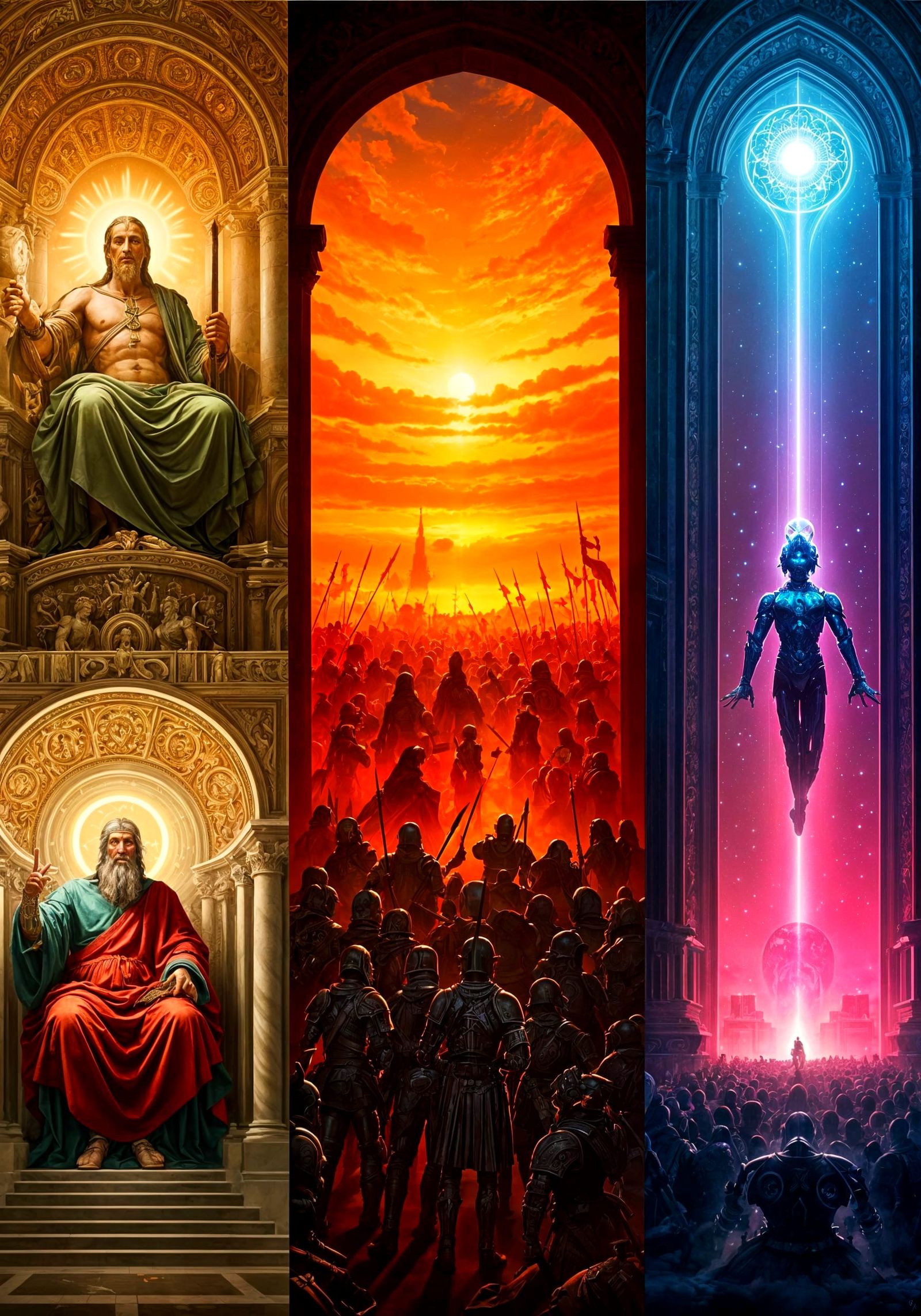 Mythic Eras Triptych in Renaissance, Baroque, and Digital Su...