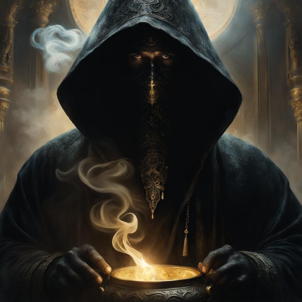 Ethereal Figure Emerges from Genie Lamp