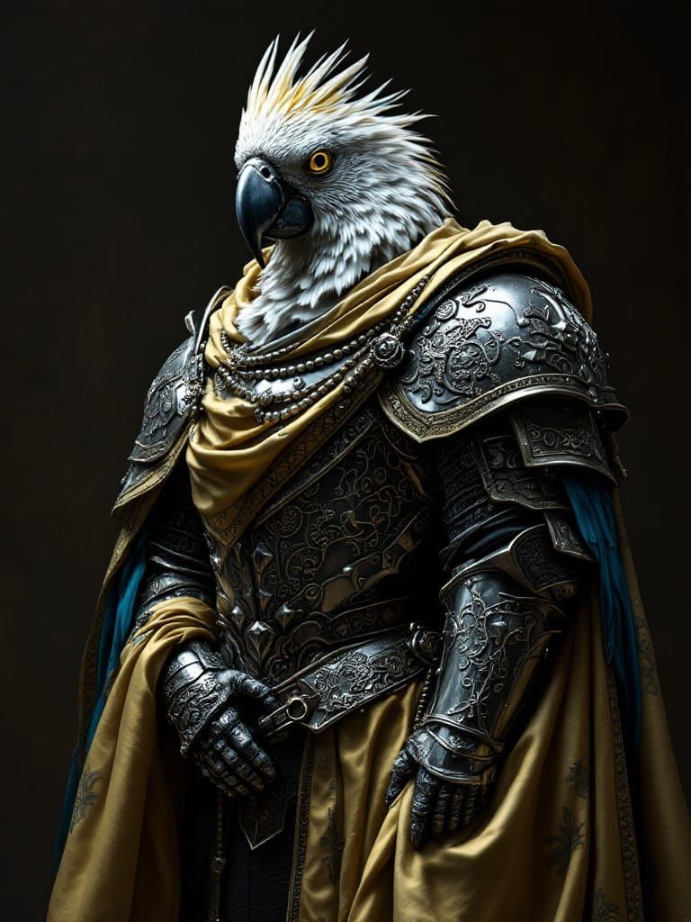 Regal Parrot Knight in Ornate Armor