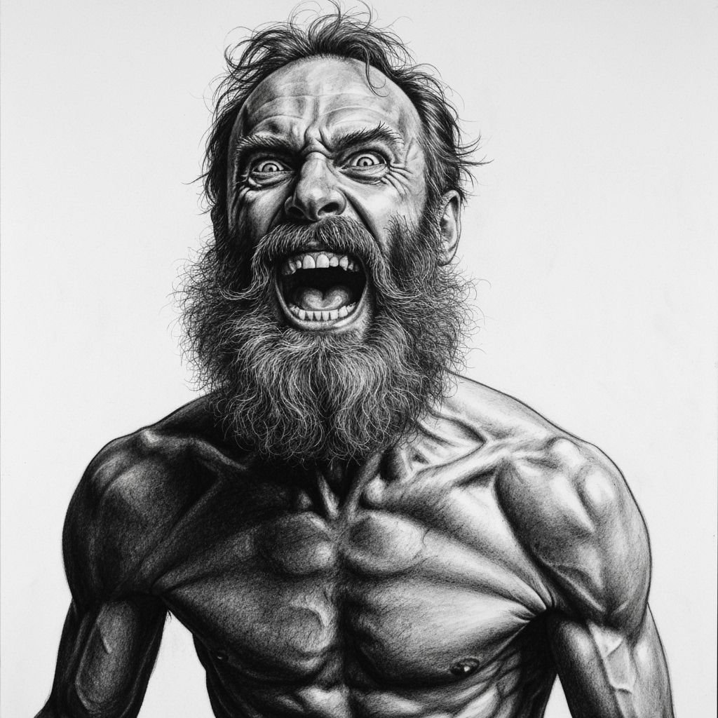 Charcoal Drawing of a Screaming Man