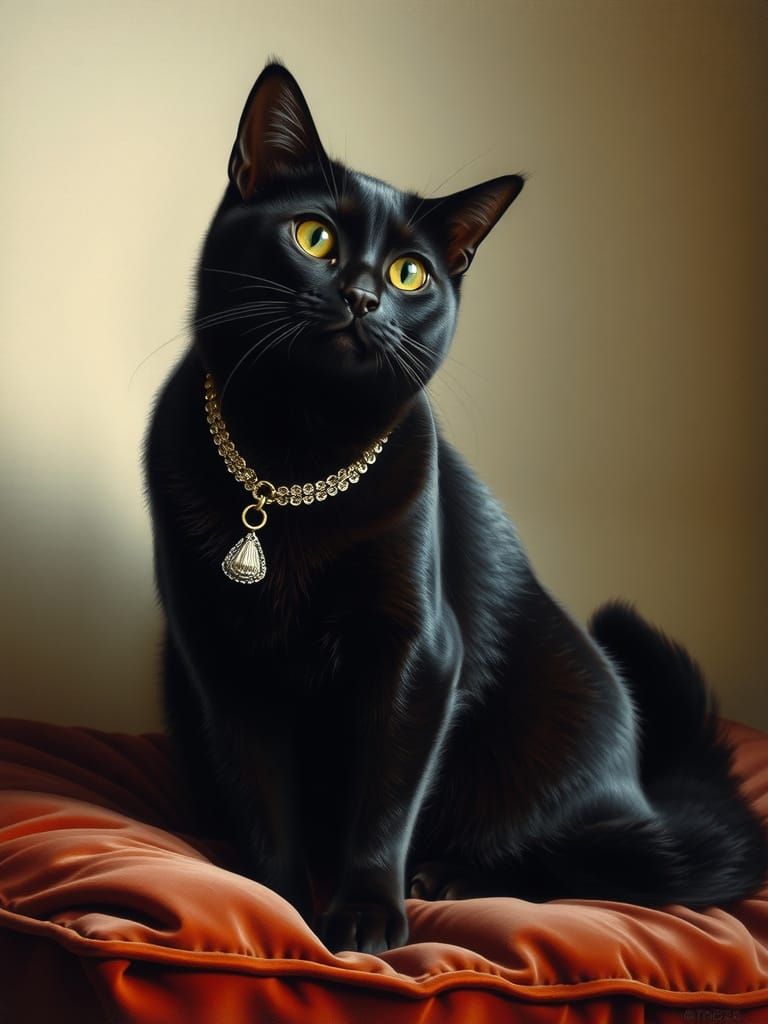 Sleek Black Cat in Regal Realist Portrait
