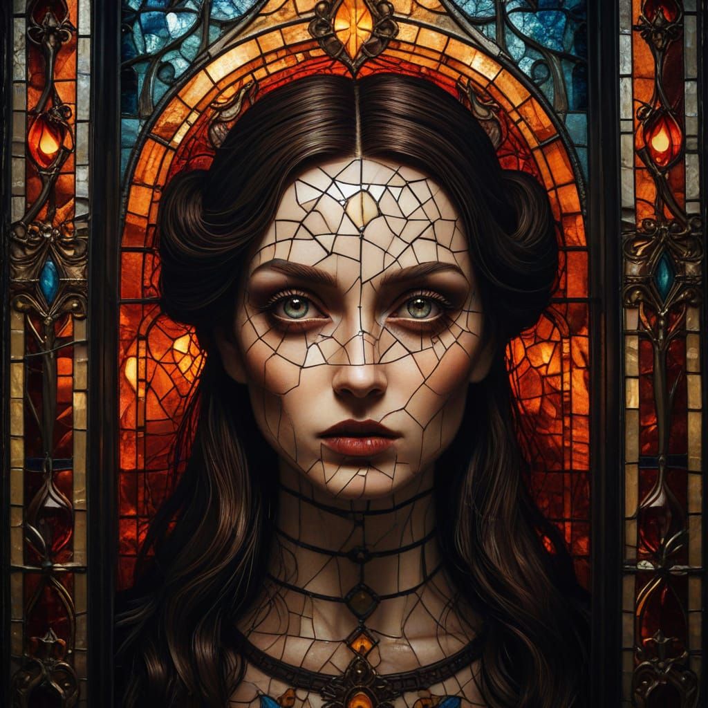 Fiery Gothic Victorian Castle Stained Glass Mosaic