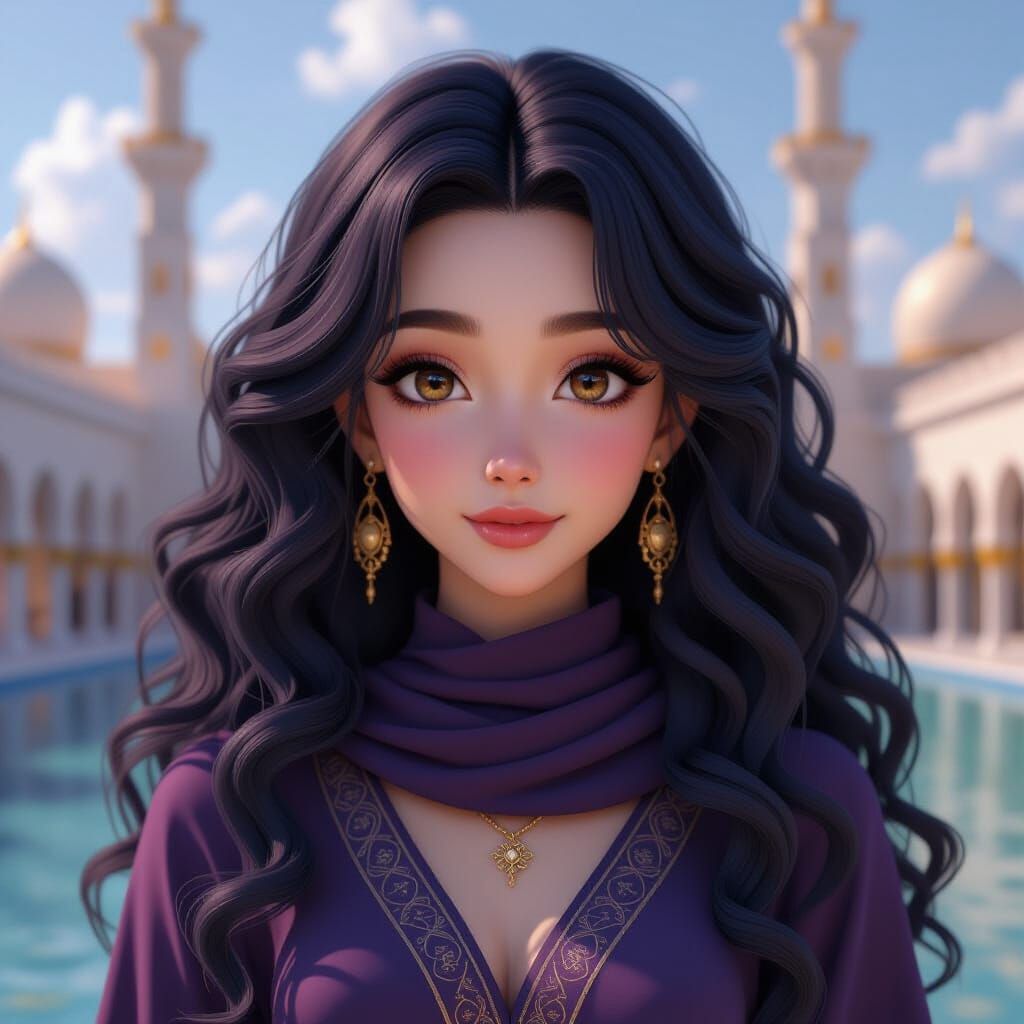 Detailed 3D Anime Woman in Muslim Dress with Dubai Backgroun...