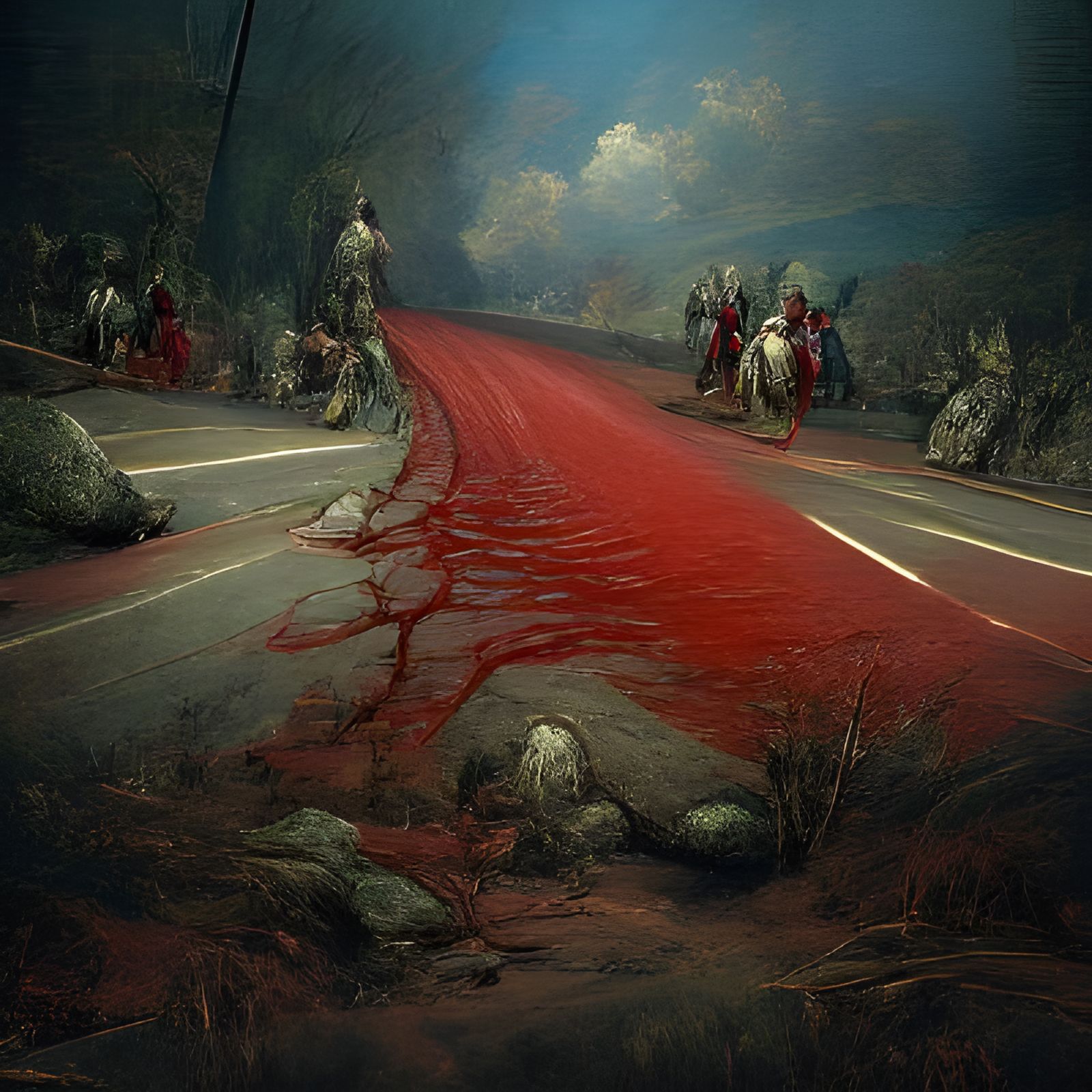 Pool of Blood on Road in Doré Style