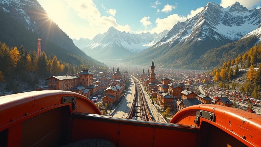Roller Coaster First-Person View at Amusement Park