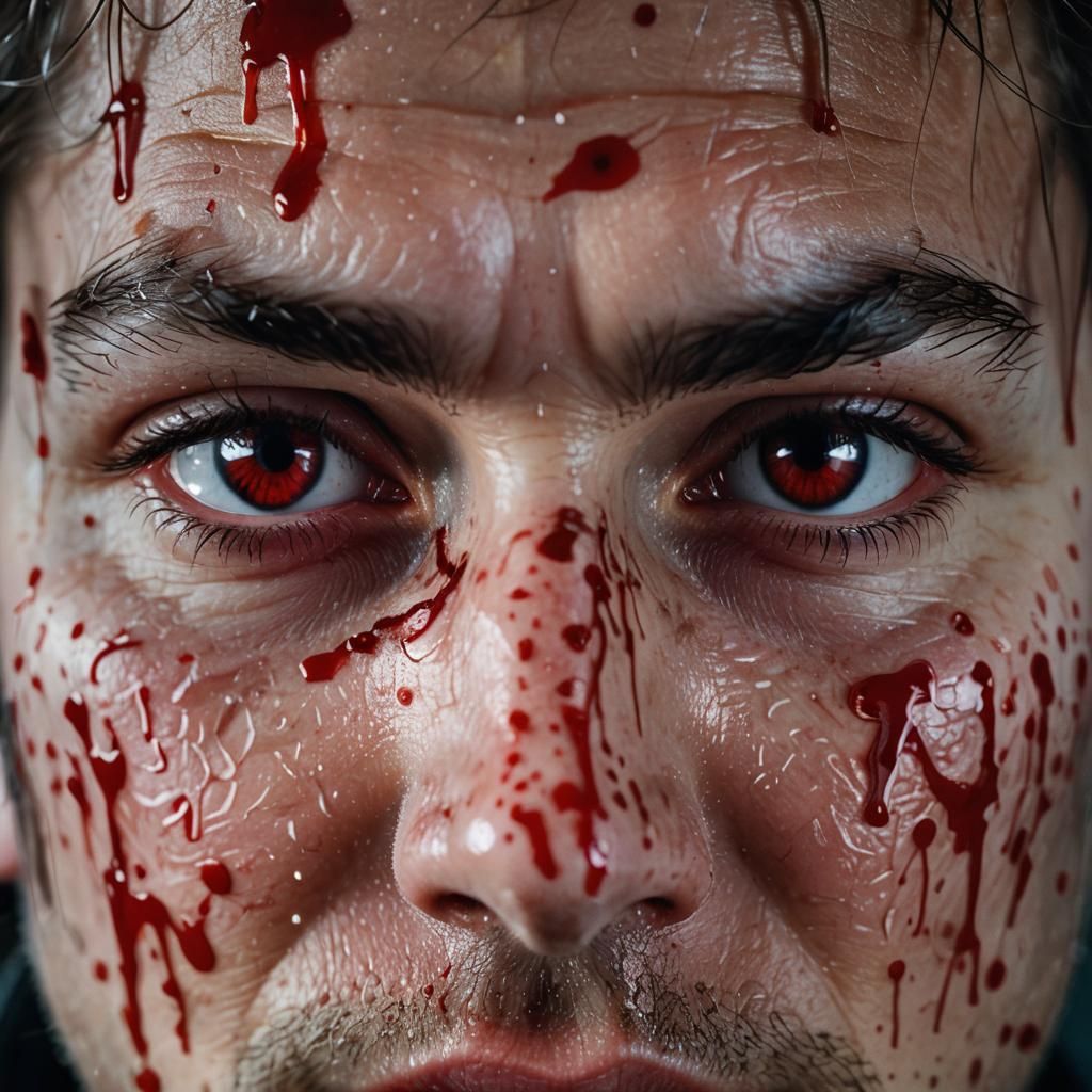 Blood Splatter on Lens: Cinematic Portrait
