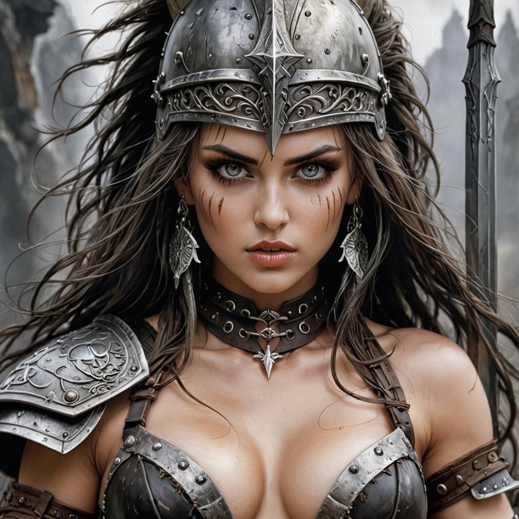Detailed Female Barbarian Warrior Illustration