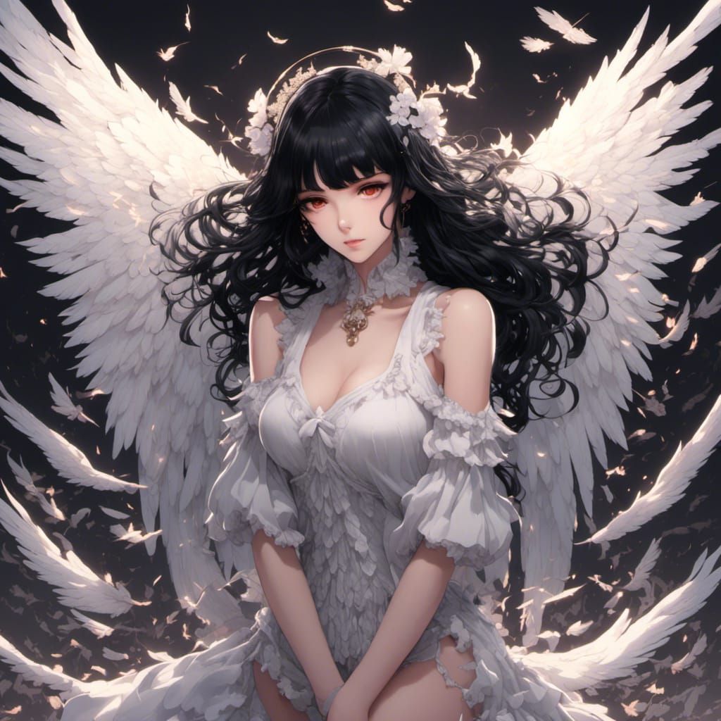 Fallen Angel: Black-Haired Woman with Wings