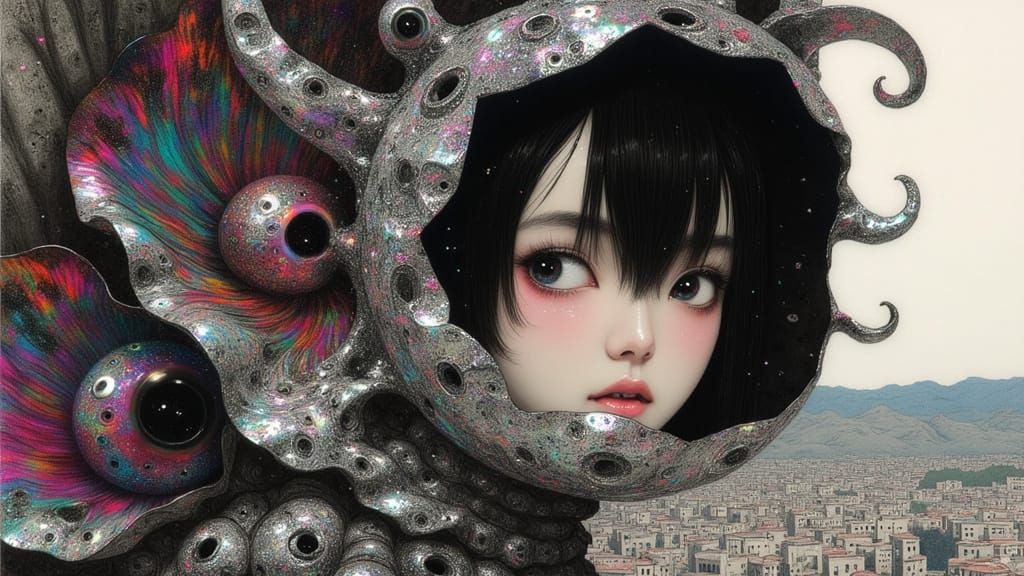 Serene Space Age Woman in Metallic Foil Ensemble