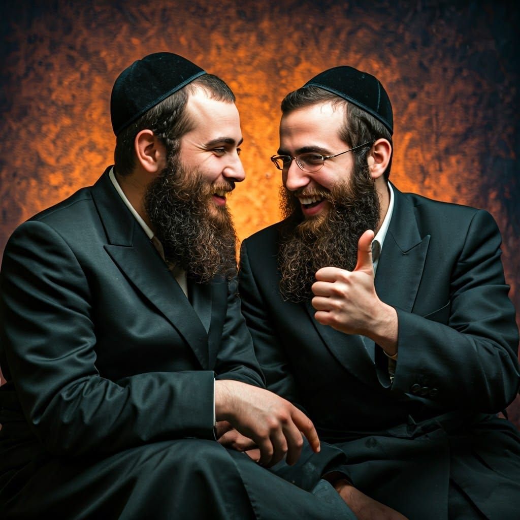 Hasidic Men in Lively Discussion: Hyper-Realistic Portrait