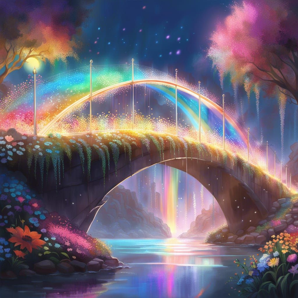 Rainbow Flower Bridge in Digital Art Style