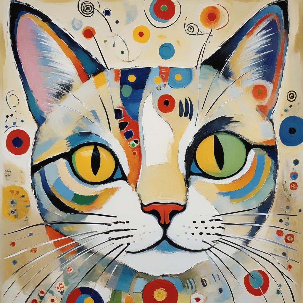Abstract Folk Art Cat's Face in Klimt Style
