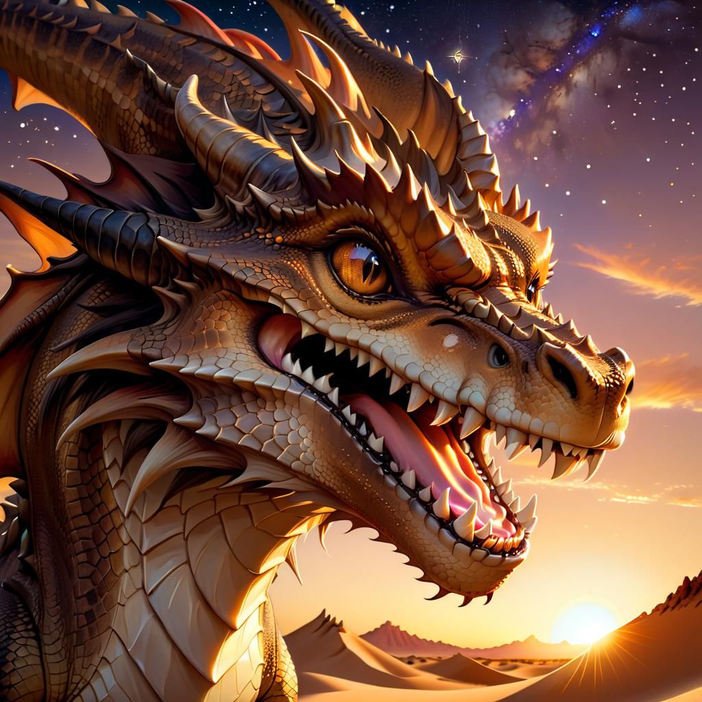 Adorable Desert Dragon Portrait in Anime Style