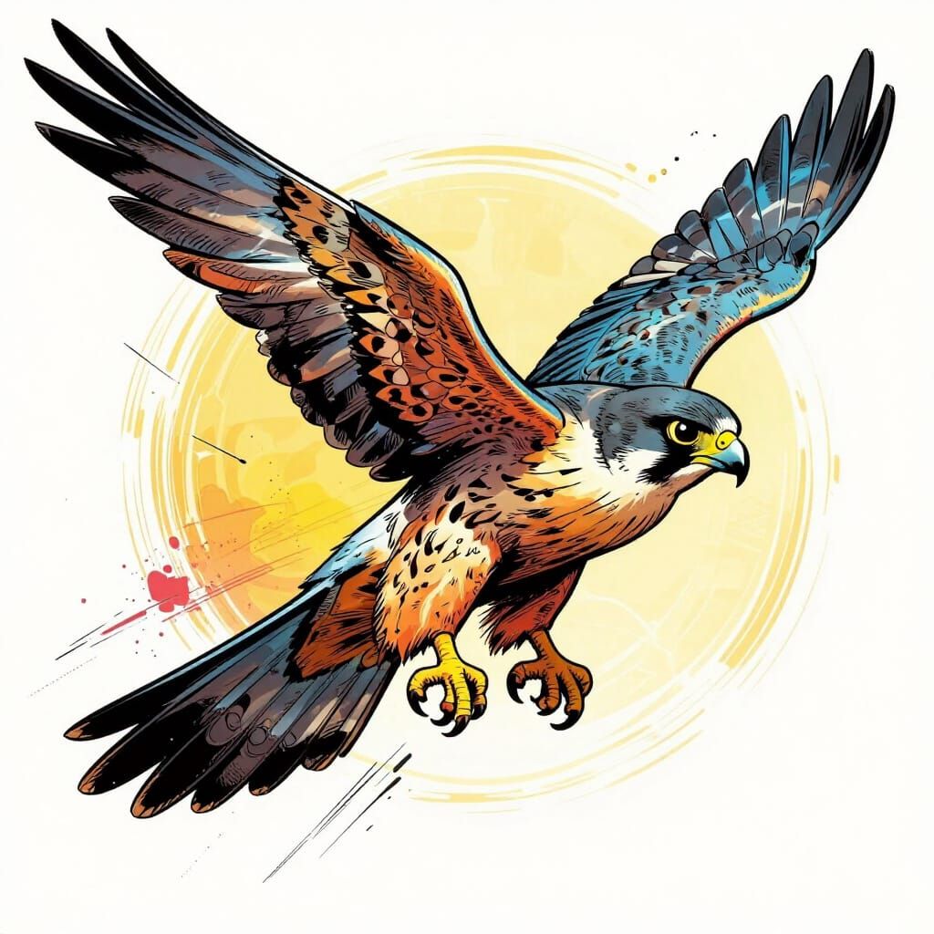 Dynamic Peregrine Falcon in Vibrant Comic Book Style
