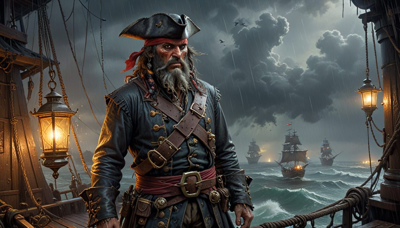 Pirate's Resolute First Mate in Hyper-Detailed Charcoal Styl...
