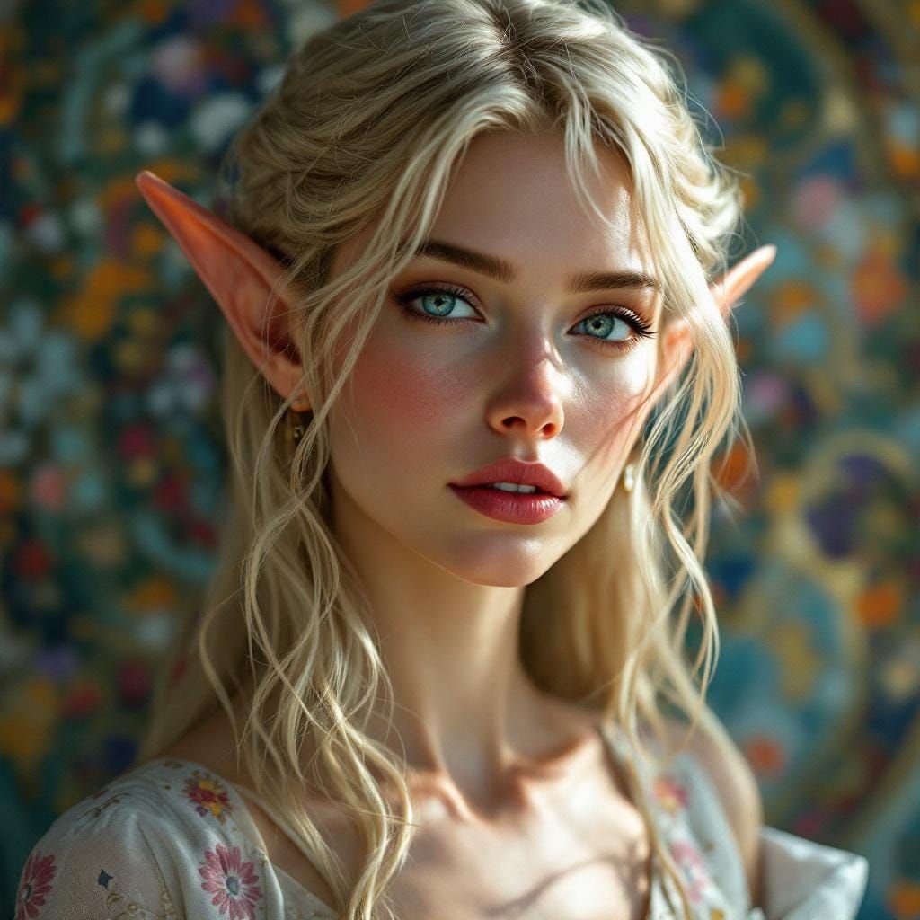 Elegant Elf Woman Portrait in Fantasy Realism Style