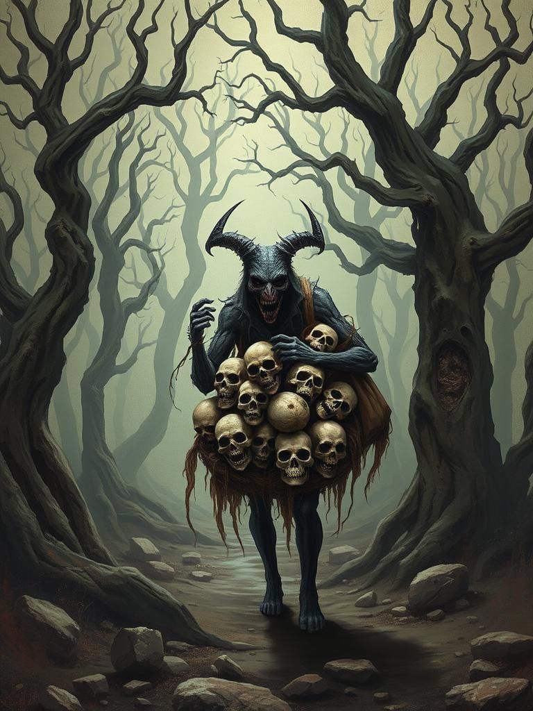 Ghoulish Creature in Cursed Dark Fantasy Forest