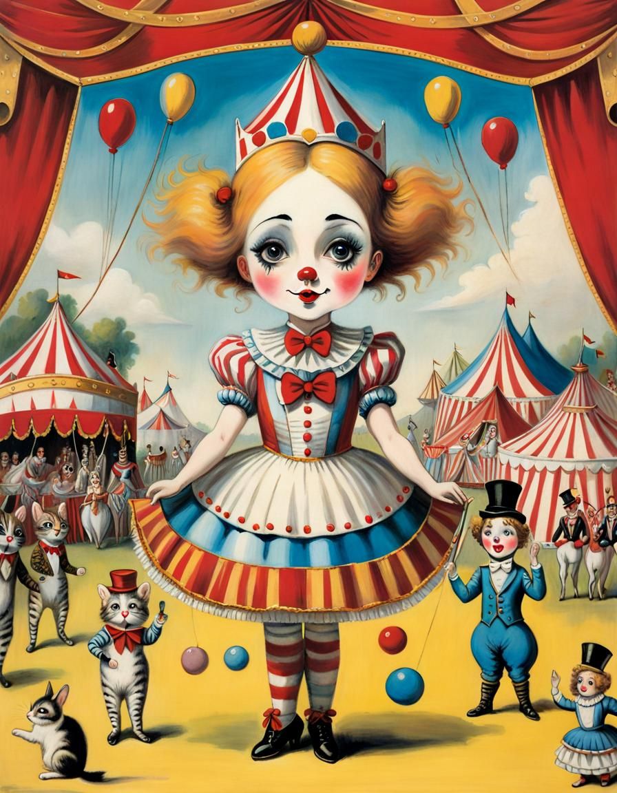 Vintage French Circus Postcard: Alice the Clown
