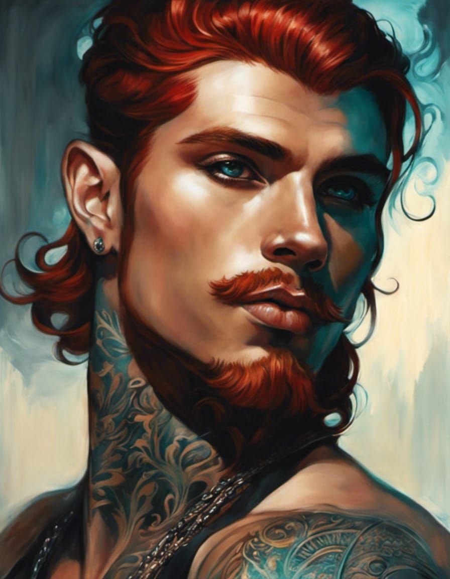 Intense Red-Haired Man Portrait in Oil Painting Style