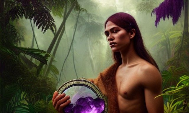 Amazonian Warrior with Amethyst Crystal in Jungle