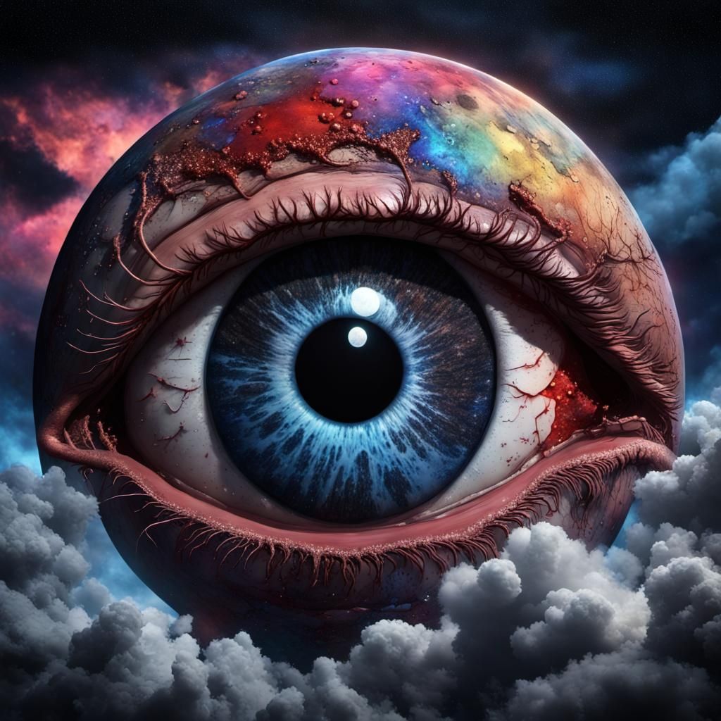 Disturbing Eyeball Head in Gothic Horror Style