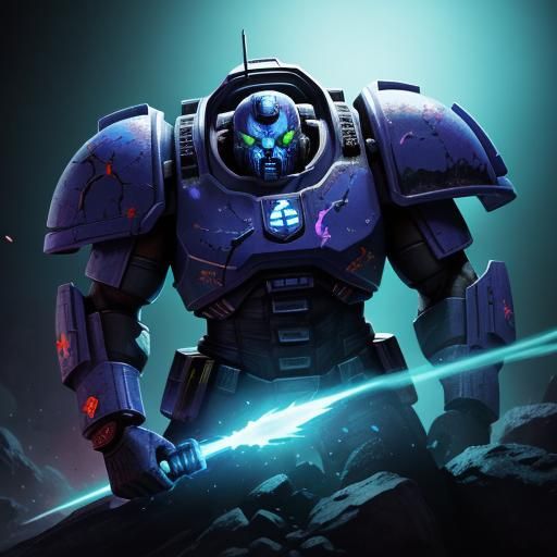 Neon Space Marine in Hyperrealistic Splash Art