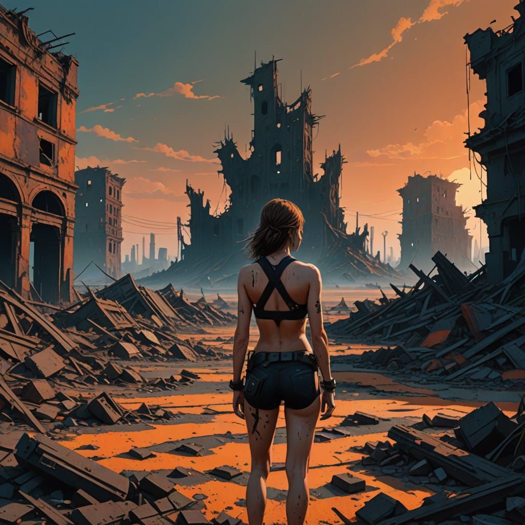Gritty Post-Apocalyptic Woman in Ruins