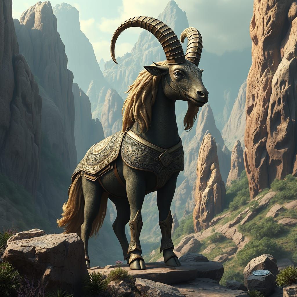 Majestic Capricorn in Earthy Landscape, Realistic Style